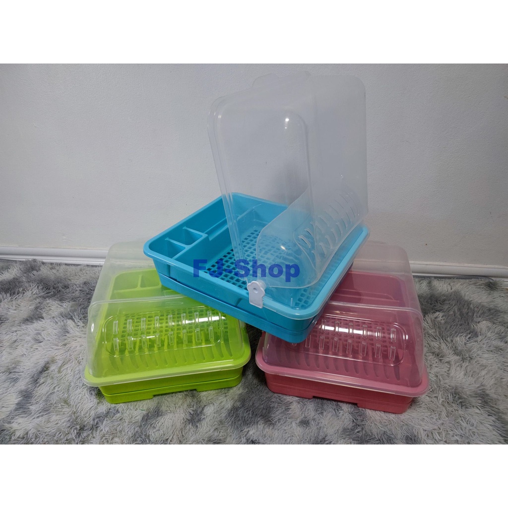 ที่คว่ำจานพลาสติก ที่วางจาน ที่คว่ำจาน มีฝาปิด ขนาดใหญ่ มีฐานรองน้ำ มี3สี พลาสติกเกรด Aหนา - รูปที่ 3