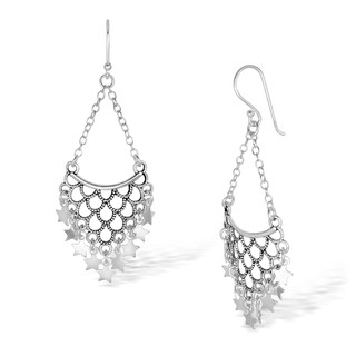 MachuSilver ต่างหูเงินแท้ 925 Sterling Silver ลายเกล็ดปลา ห้อยดาว พร้อมถุงกำมะหยี่ /MC083M