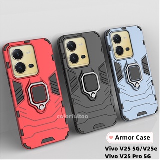 เคสโทรศัพท์มือถือแบบแข็ง กันกระแทก พร้อมแหวนขาตั้งโลหะ สําหรับ Vivo V25 Pro V25Pro V25e VivoV25 5G Y35 Y22 Y22S V23 V23e 4G 5G