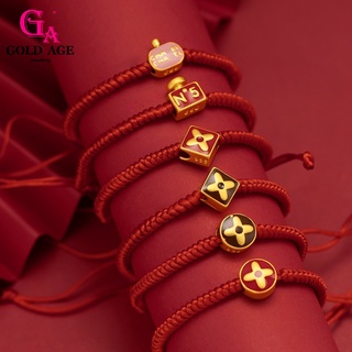 Ga เครื่องประดับแฟชั่น สร้อยข้อมือสเตนเลส 24k จี้รูปสัตว์ ใบโคลเวอร์ สีแดง สไตล์เกาหลี สําหรับคู่รัก