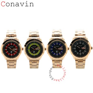 Conavin (Ocean Color) นาฬิกาสุภาพบุรุษ-สตรี/วัยรุ่น ทรงกลม 40 MM หน้าปัด 2สี สายStainless Rose Gold ระบบ เข็ม วัน/วันที่