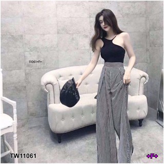 TW11061 Set 2 ชิ้น เสื้อสายเดี่ยว 1 ข้าง + กางเกงริ้วขายาว