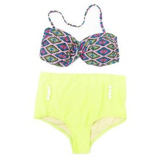 Easy Swim ชุดว่ายน้ำ Two Piece - สีเขียวนีออน/ลาย