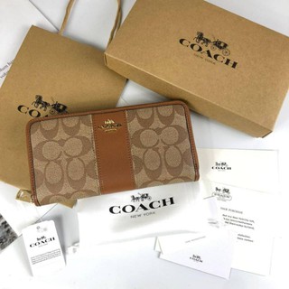 COACH Accordion Zip Wallet in Signature Coated Canvas with Leather