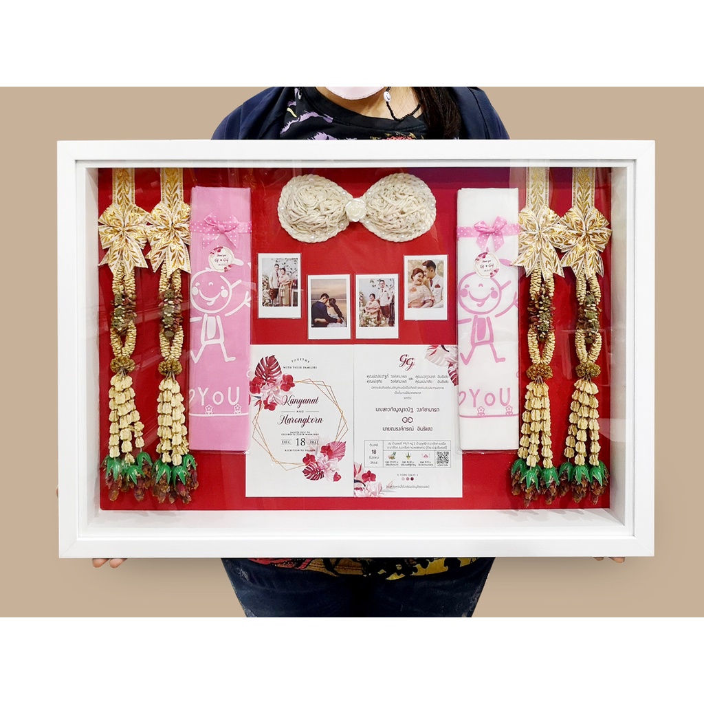แตก​ หัก​ เคลมฟรี‼️กรอบเก็บพวงมาลัย​งานแต่ง​ ไม้แท้​ 2ชั้น ขนาด 16x24นิ้ว - รูปที่ 5