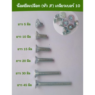 ราคาเเพ็คละ 10 ตัว ++ น็อตยึดเปลือก (หัว JF) เกลียวเบอร์ 10 (M6) หัวสีแฉก