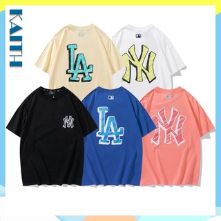 พร้อมส่ง เสื้อยืดแขนสั้น ผ้าฝ้าย ทรงหลวม พิมพ์ลาย Ny สีแคนดี้ สไตล์ฮิปฮอป แฟชั่นฤดูร้อน สําหรับผู้หญิง และผู้ชายS-5XL