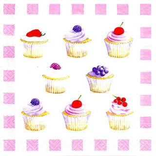 Pladao Napkin ภาพเค้ก Cupcake Cherry คัพเค้ก บนพื้นลาย กระดาษ แนพกิ้น สำหรับงานศิลปะ เดคูพาจ decoupage ขนาด L 33x33