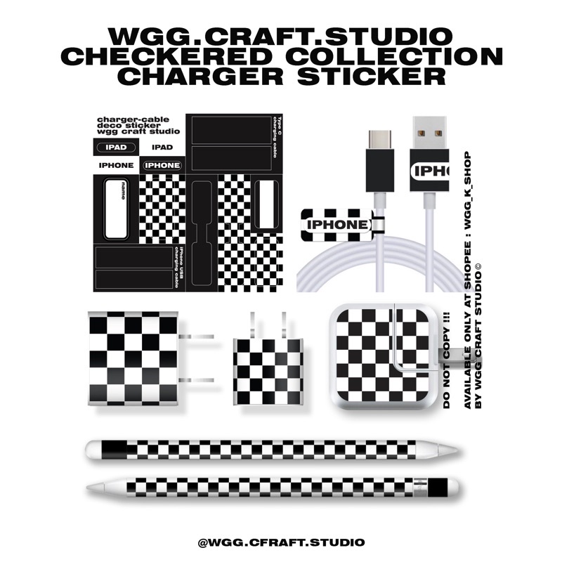 WGG CRAFT STUDIO | CHARGER CHECKERED COLLECTION สติกเกอร์ติดหัวชาร์จและปากกาไอแพด (หากงงรุ่นสอบถามทา