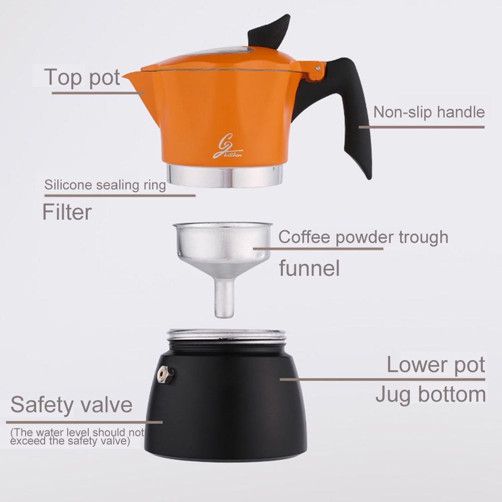 3/6Cup Moka Pot กาต้มกาแฟสดพกพา หม้อต้มกาแฟ ทรงแปดเหลี่ยม (ด้ามจับเป็นพลาสติกลายไม้)  150/300ML