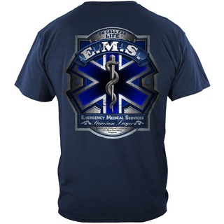 ROUND คอลูกเรือเสื้อยืด ผ้าฝ้าย 100% พิมพ์ลาย EMS Emergency Medical Services On Call For Life Beer สีกรมท่า-4XL