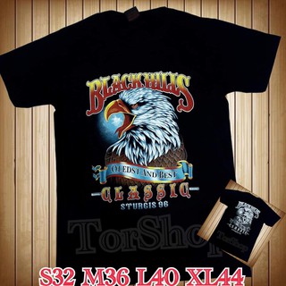 เสื้อวง เสื้อวินเทจ เสื้อแฟชั่นเสื้อยืดลายนกเหยี่ยว BLACKHILLS ไม่มีตะเข็บข้างลำตัว