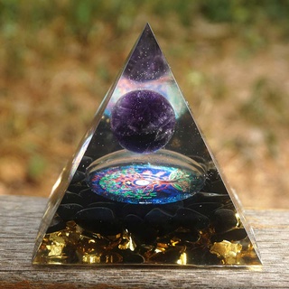 Orgonite Pyramid 60mm Amethyst Crystal Sphere With Obsidian Natural Cristal Stone Orgone Energy Healing Reiki Chakra Multiplier