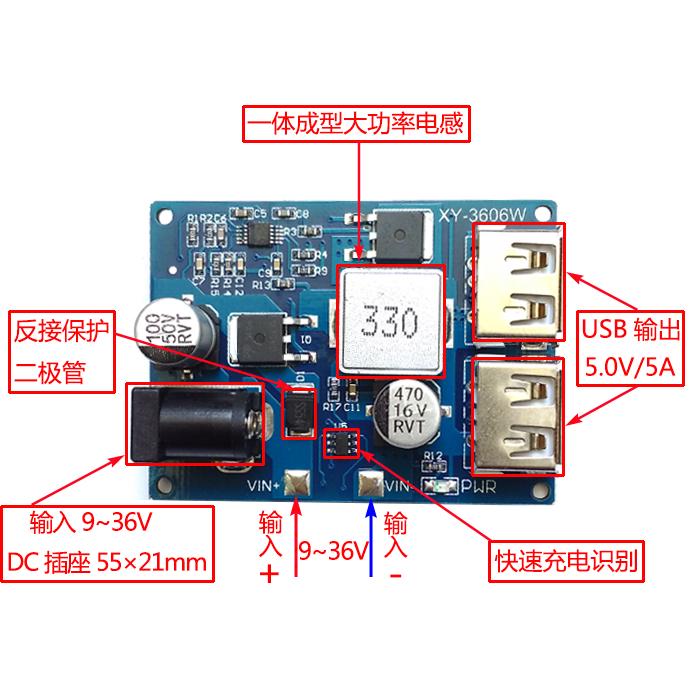 โมดูลแหล่งจ่ายไฟ DC-DC 24V/12V ถึง 5V 5A LM2596S