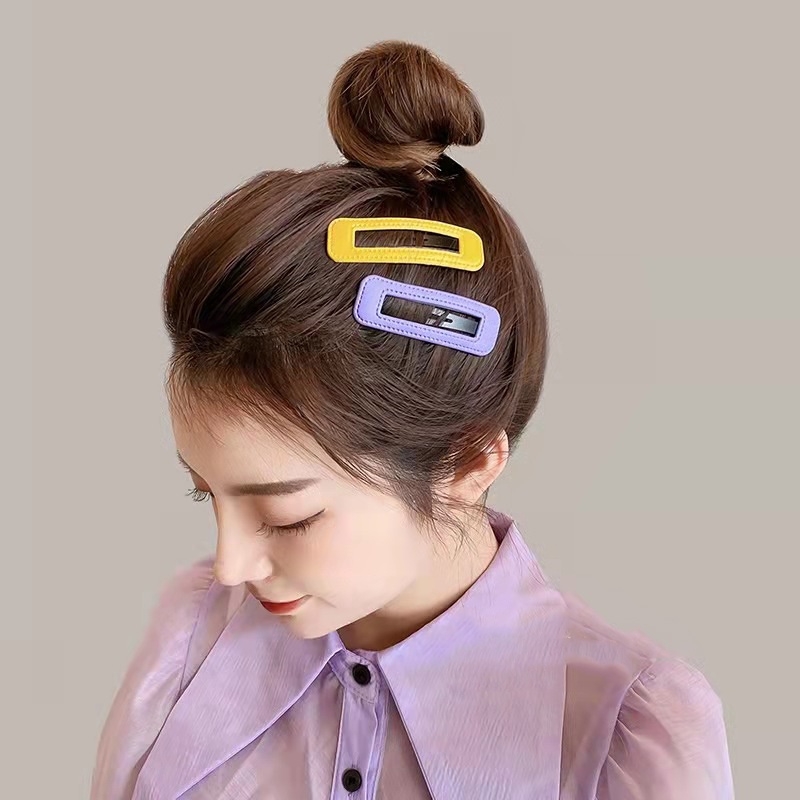 กิ๊บติดผมหนัง ทรงสี่เหลี่ยม สีแคนดี้ สไตล์เกาหลี สําหรับผู้หญิง - รูปที่ 6