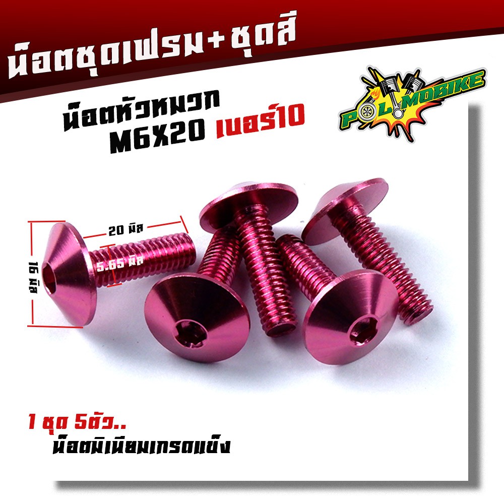 น็อตหัวหมวก เบอร์10 M6*20 (1ชุด 5ตัว) น็อตคอนโซลมิเนียม น็อตหัวร่วม เกลียวดี แข็งแรง มีให้เลือกหลายส