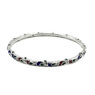 DSP กำไลเงินลงยาลายคลื่นน้ำทะเล เงินแท้ 925 : DSP 925 Sterling Silver Enameled Rounded Bangle [GEM0032]