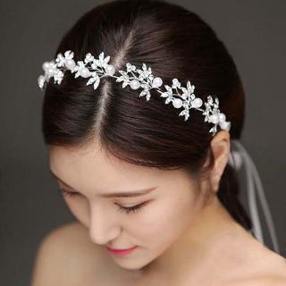 Flexible Chain Headband Rhinestone Leaf Pearl Tiara