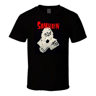 เสื้อยืดสีขาวเสื้อยืด พิมพ์ลายโลโก้ Samhain Band สีดํา สําหรับผู้ชาย ส่งฟรีS-4XL