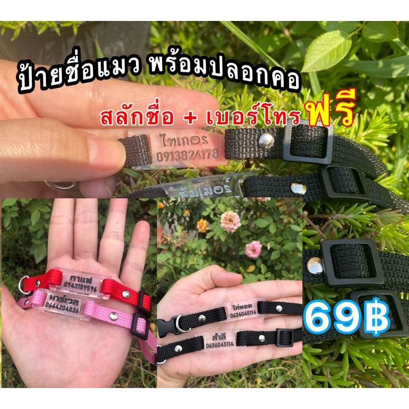 ปลอกคอแมวสลักชื่อ ปลอกคอสัตว์เลี้ยง อะคลิลิค ป้ายห้อยคอ  (พร้อมแกะสลัก ชื่อ เบอร์โทร)