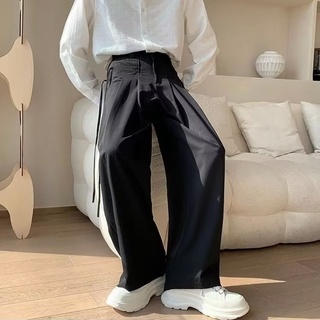 [M-3XL] ต้นฤดูใบไม้ผลิ สไตล์ใหม่ สีพื้น เรียบง่าย เข้ากับทุกการแต่งกาย ผู้ชาย เวอร์ชั่นเกาหลี อินเทรนด์ สีเบจ / ดํา ลําลอง หลวม ตรง กางเกงขายาว