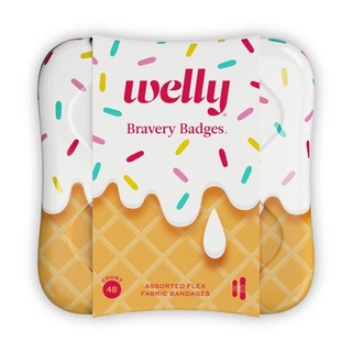 Welly Bravery Badges, Flex Fabric Bandages, Ice Cream, 48 ชิ้น ✨ ผ้าพันแผลกันน้ำสารพัน / นำเข้าจากUSA.