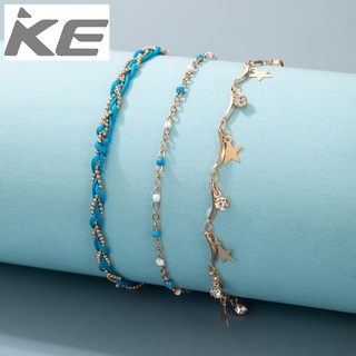 rope contrast color rice bead multi-anklet simple five-pointed star rhinestone tassel anklet 3