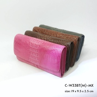 Prang Crocodile Leather Long Tri-fold Wallet กระเป๋าสตางค์สามพับยาว หนังจระเข้​แท้ C-W33BT(M)-MX