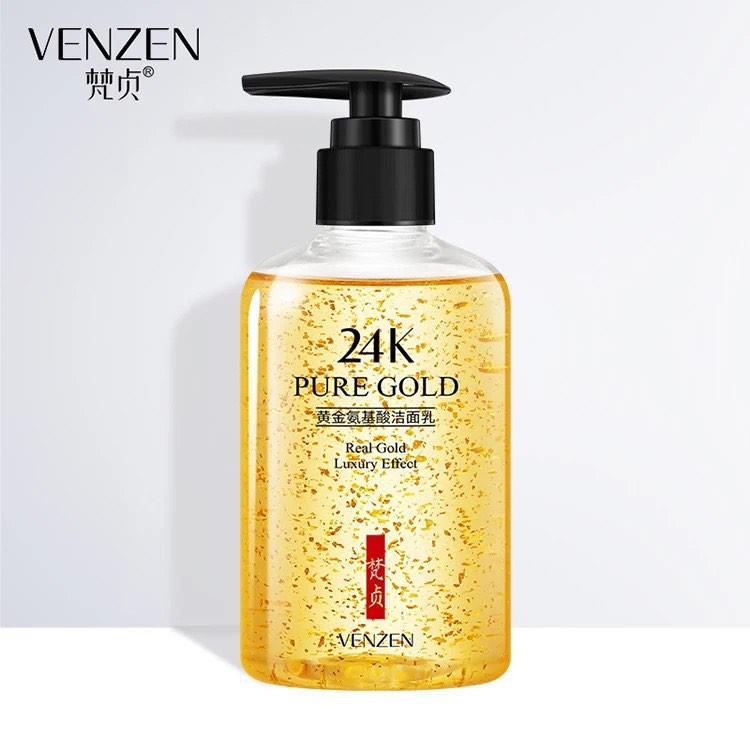 🕔🍜🋗เจลล้างหน้าทองคำ VENZEN 24K PURE Gold Luxury Cleanser 200g.โฟมล้างหน้าทองคำบริสุทธิ์ 24k