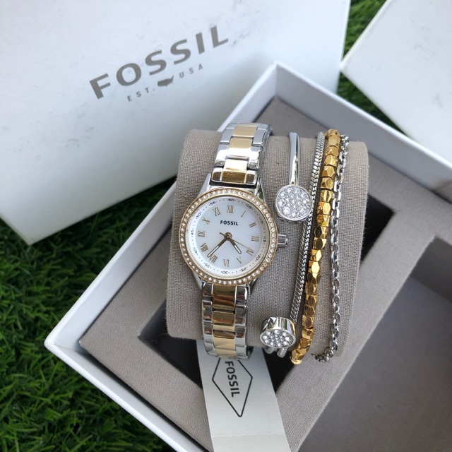 พร้อมส่งของแท้ Fossil Blythe Three-Hand Two-Tone Stainless Steel Watch and Jewelry Gift Set