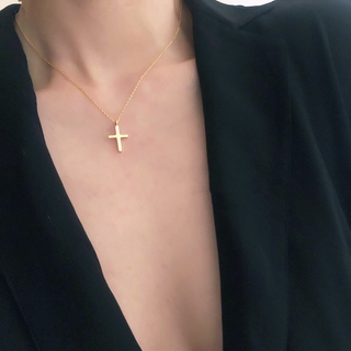 สร้อยคอ Fashion Cross Pendant Necklace Simple Gold/silver Chain Necklaces Daily Jewelry Women Lady