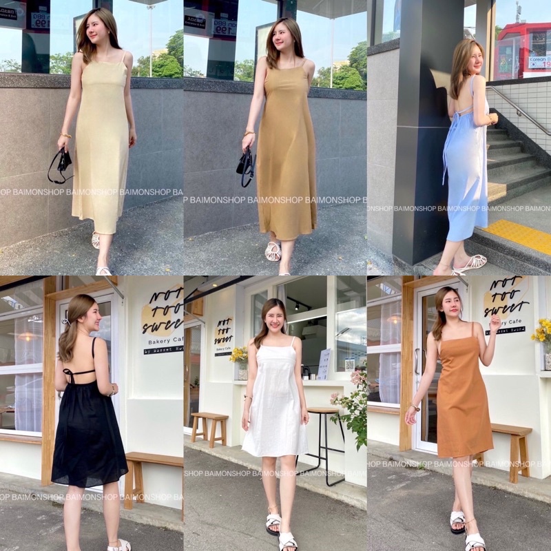 crop..shop เดรสยาวน่ารัก โชว์หลัง มี2เเบบ เนื้อผ้าฝ้ายผสมลินิน (แบบใหม่ดาวิกาใส่ค่ะ) แพทเทิร์นสวย ราคาถูกเวอร์