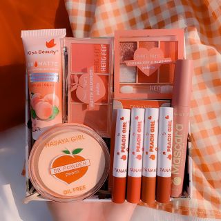 เซทแต่งหน้า Sweety peach 🍑 9​ ชิ้น อายแชโดว์​ บ​ลัช​ออน​ ลิปสติก​ มาสคาร่า บีบีครีม แป้งพัฟ โทนสีชมพูพีชน่ารักๆ ราคาเบาๆ