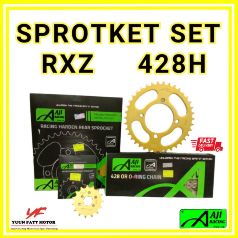 AJI RACING SPROCKET SET 428H LC135 Y125Z RXZ Y110 Y15 4 LUBANG RANTAI HEAVY DUTY ORING REGINA URBAN 