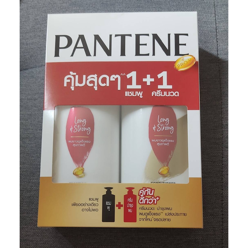 แพคคู่ แชมพู+ครีมนวด 410 ml. Pantene Long& Strong Pro-V shampoo + conditioner แพนทีน ผมยาวดูแข็งแรงส