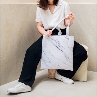 Vibes.brandd🤍กระเป๋าผ้า vibes รุ่น Vibes Marble tote bag🤍กระเป๋าผ้า ลายหินอ่อนขาว