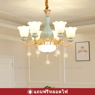 Ceiling Lights โคมระย้า Citrine โคมไฟคริสตัล โคมไฟห้องนั่งเล่น สไตล์ยุโรป โคมไฟเพดานร้านอาหาร