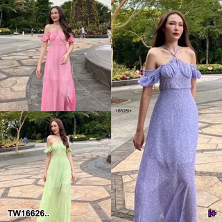 MM16626 แมกซี่เดรส ปาดไหล่ช่วงอกแต่งย่น..Maxi dress off the shoulder, wrinkled bust..