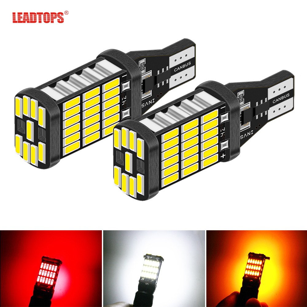 LEADTOPS 1 ชิ้นไฟสัญญาณรถ T15 W16W หลอดไฟ LED 4014 ไฟ LED Canbus ไม่มีข้อผิดพลาดพลังงานสูงสีขาว 12V ย้อนกลับที่จอดรถโคมไฟ