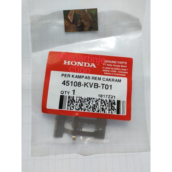 แผ่นรองเบรกหน้า SPRING BEAT fi SCOPY FI SPACY FI VARIO 125 BEAT POP ORIGINAL AHM 45108-KVB-T01