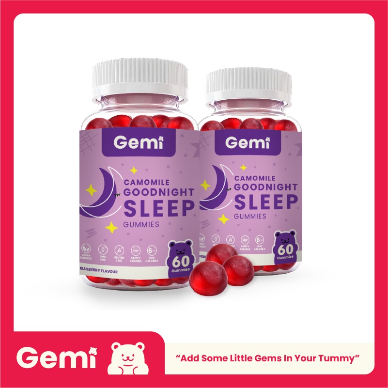 Gemi เจมมี่ คาโมมายด์กู๊ดไนท์สลีพกัมมี่ 2กระปุก / Gemi Camomile Goodnight Sleep Gummy 2 Bottle / GemiGummi