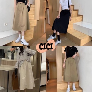 Cici(NO.2127)กระโปรงยาวทรงปลายบาน เนื้อผ้าดี ใส่สบาย เอวสม็อคหลัง สีพื้นเบสิคเก๋ๆ