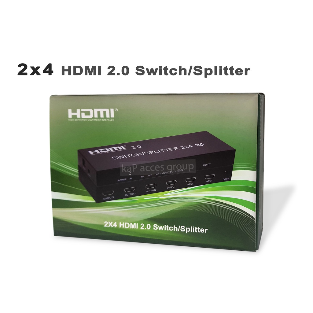 HDMI Splitter / Switch 2x4 ( เข้า2ออก4จอ ) HDMI 2.0 Support 3D 4K