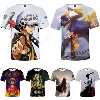 เสื้อยืดลําลอง พิมพ์ลายอนิเมะ One Piece Money D Luffy Trafalgar Law Roronoa Zoro สําหรับผู้ชาย และผู้หญิง