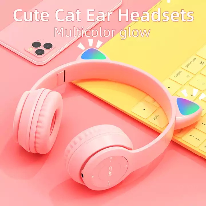 หูฟังบลูทูธ P47M ไร้สาย หูฟังเกมส์มิ้ง  หูฟังหูแมว Bluetooth Wireless Headphone แบบครอบหูมีไมค์ในตัว