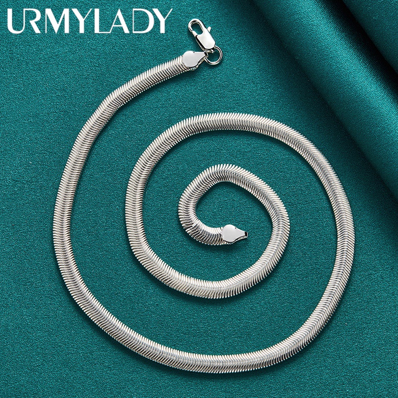 Urmylady สร้อยคอโซ่เงินแท้ 925 รูปงูแบน 16 18 20 22 24 26 นิ้ว เครื่องประดับแฟชั่น สําหรับผู้ชาย ผู้หญิง งานแต่งงาน ปาร์ตี้ ราคา ถูกที่สุด ดีลบีเคเค แกลเลอรีภาพที่ 2