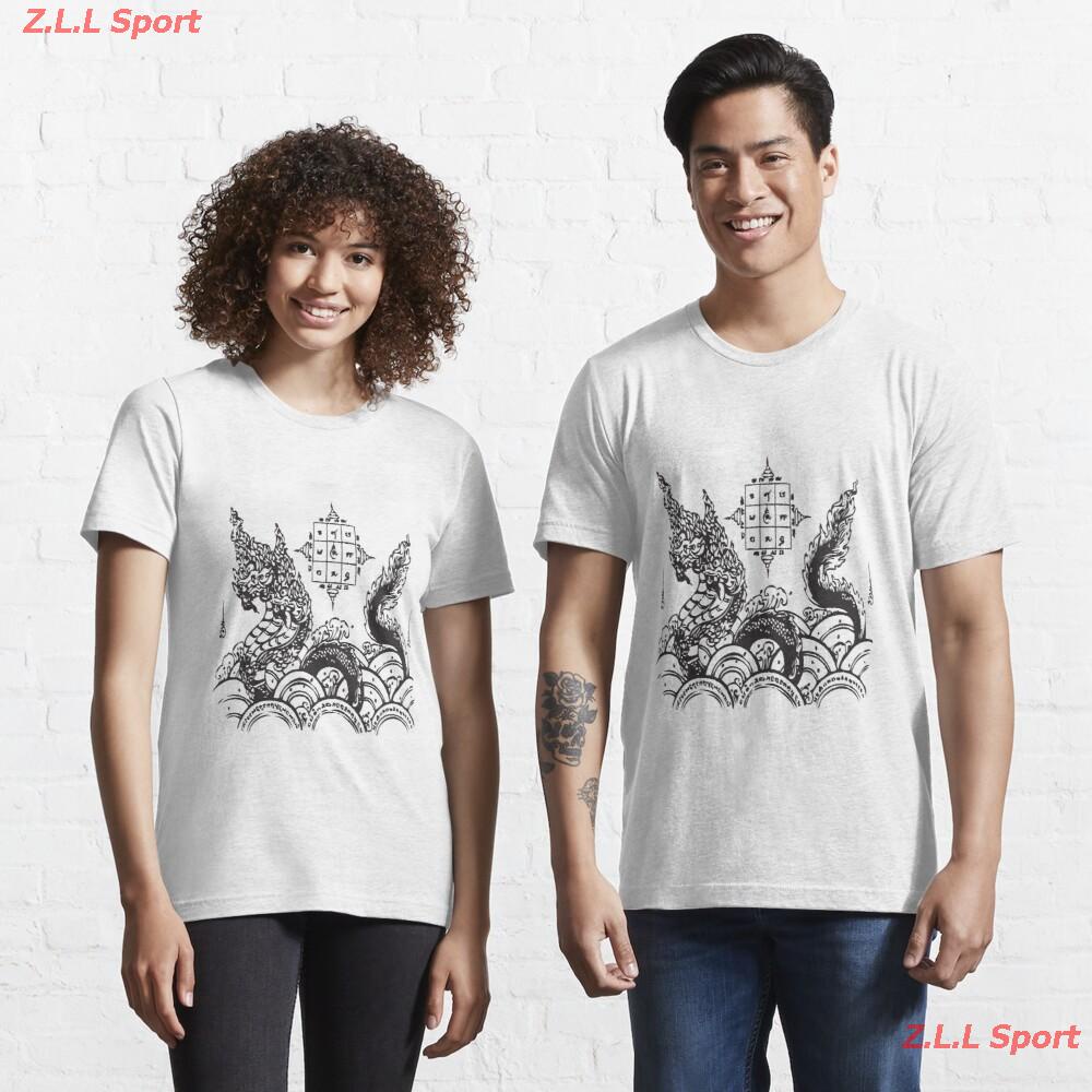 เสื้อยืดผ้าฝ้ายพิมพ์ลายZ.L.L Sport Sak Yant 015 Essential T-Shirt เสื้อยืดผู้หญิง เสื้อยืดผู้ชาย Sak Yant การสักยันต์ มว