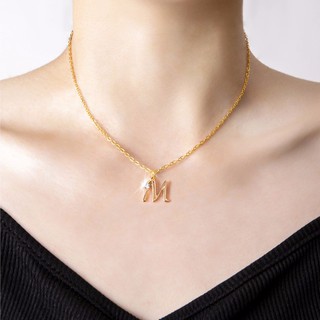 M letter rhinestone charm necklace สร้อยคออักษร M