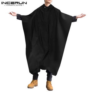 Incerun เสื้อโค้ทแขนยาวมีฮู้ดแฟชั่นสีพื้นสําหรับผู้ชาย