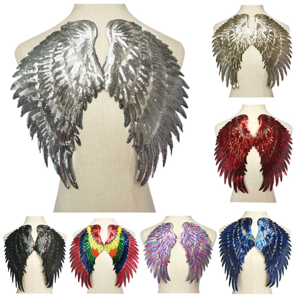 Angel Wings 2 ชิ้น เลื่อมประดับพร้อมแพทช์.BADGE สำหรับตกแต่งกระเป๋าและยีนส์